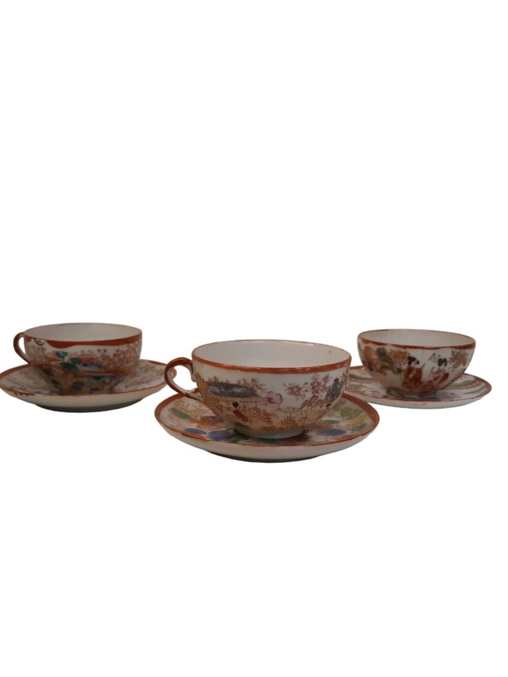 Japanese Geisha Imari Tea Cups Set of 3